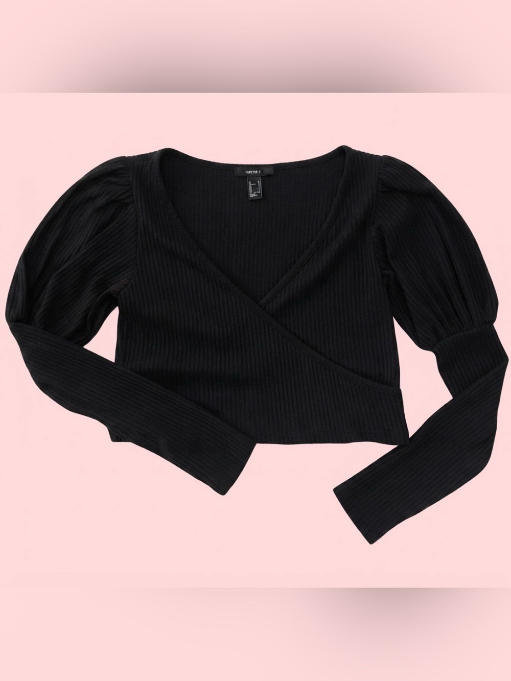 🖤 Forever 21 Puff Sleeve Ribbed Cross-Over Sweater Crop Top Size L